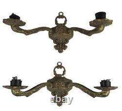 Vintage Solid Brass Ornate Wall Sconces X 2