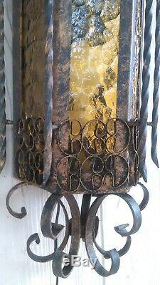 Vintage Spanish Revival Mission Wall Sconce Ornate Panels Wrought Iron Filigree