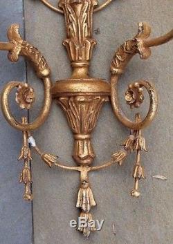 Vintage Tall Gold Gilt Wood Decorative Wall Sconces ITALY 31 Tall