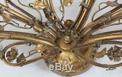 Vintage Tole 29x14 Gold Gilt Metal Candelabra Wall Sconce 6-Light Lamp