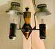 Vintage Tole Peinte Two Arm Wall Sconce Bouillotte Shade Glass Chimney