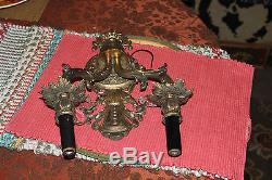 Vintage Victorian Style Brass Metal Double Light Sconce Wall Fixture-Detailed