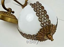 Vintage Wall Sconce Hanging Gold Cherub White Glass Globe Art Deco Nouveau Lamp