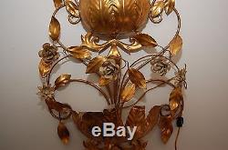 Vintage Wall Sconce Hollywood Regency Large Gold Tole Light