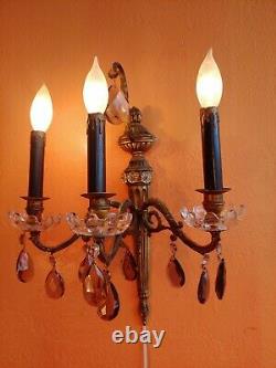 Vintage Wall Sconce light Brass 3arm electric, Spanish style