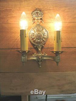 Vintage Wall Sconces Pair Gold Antique Light Fixtures Restore 1930s Regency