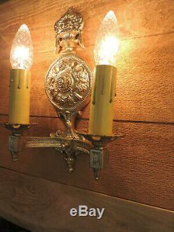 Vintage Wall Sconces Pair Gold Antique Light Fixtures Restore 1930s Regency
