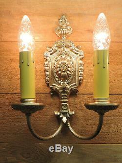 Vintage Wall Sconces Pair NeoClassic Regency Antique Light Fixtures 1940s Large