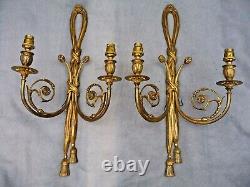 Vintage X5 Huge Gilt Brass Classical Twin Branch Wall Lights Sconces Mid Century