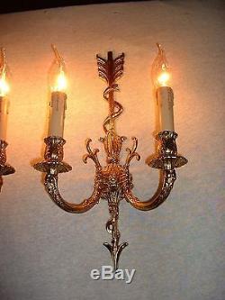 Vintage large pair French Empire style wall sconces Serpent design