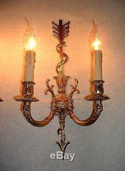 Vintage large pair French Empire style wall sconces Serpent design