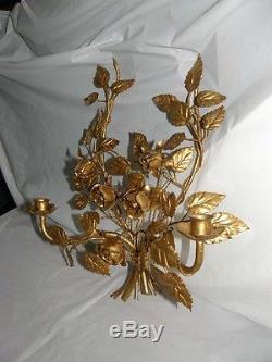 Vintage mid century Hollywood Regency chic Italian Italy gold candle holder wall