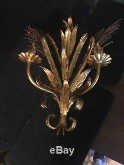 Vintage pair of Italian Gold Wheat Sheath Wall Sconces, could be electrified