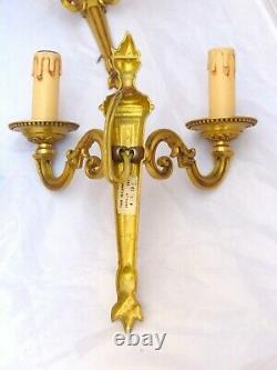 Vintage set of 4x French Wall Light Sconce 2 Lights Brass 1970 Gilt / 2 pairs