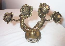 Vintage solid heavy brass figural cherub putti rose electric wall sconce fixture