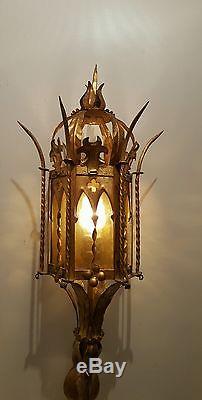 Vintage torchiere gold gilt rare electric sconce wall light Italy castle MCM wow