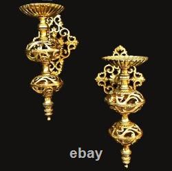 Vintage wall sconce lamps. Pillar candle. Hollywood Regency. Rococo filigree