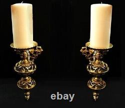 Vintage wall sconce lamps. Pillar candle. Hollywood Regency. Rococo filigree