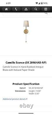 Visual Comfort SK 2016HAB-NP Camille 19 Wall Sconce Antique Brass & Linen Shade