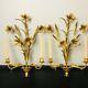 Vtg Antique Gilt Gilded Gold Floral Wall Sconce Candle Holders Tole Tassel Italy