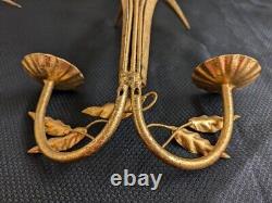 Vtg. Italian gold leaf wheat wall sconce/candleholder pair