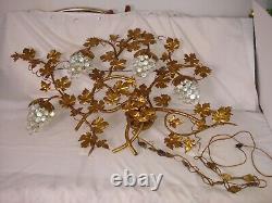 Vtg Italy Italian Gold Gilt Tole Metal Leaf Wall Sconce electric lamp light