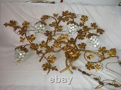 Vtg Italy Italian Gold Gilt Tole Metal Leaf Wall Sconce electric lamp light