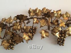 Vtg Lrg Italian Florentine Gold Metal Tole Grape Leaf Wall Candle Holder Sconce