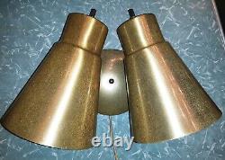 Vtg MCM Wall Lamp Double Swivel Cone Sconce Brass Colored Light Fixture