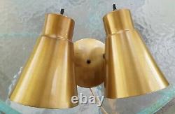 Vtg MCM Wall Lamp Double Swivel Cone Sconce Brass Colored Light Fixture
