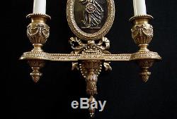 Vtg Pair French Empire Neoclassical Goddess Brass Wall Lights SCONCES -Exquisite