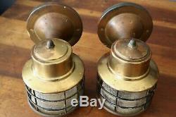 Vtg Pair Mission Style Arts and Crafts Hanging Wall Sconces Brass nautical boat