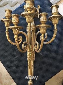 Vtg Pair Ornate Gilded Wall Sconces five candle