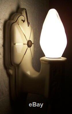 Vtg Porcelain Sconce Bathroom Wall Fixture Light Pair 2 Gold Rewired USA #K13