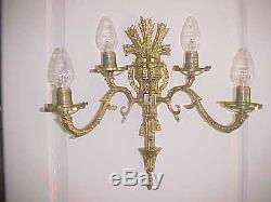 WALL SCONCES ANTIQUE 4 LIGHT BRASS REWIRED 19 HIGH 19 WIDE (LOT OF 2)