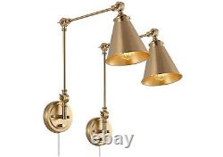 WINGBO Gold Swing Arm Wall Lamp Set of 2, Modern Adjustable Wall Mounted Sconce