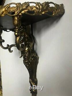 WOW! LARGE Vintage Gold BRASS CHERUB Wall Sconce Shelf Antique UNIQUE Metal