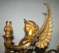 Wall Gas Light Sconces Fixture Solid Gilded Bronze Gold Wing mermaid Goddess HTF