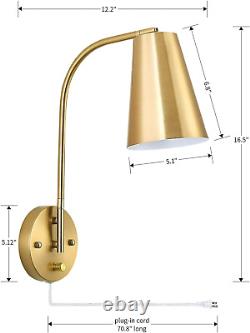 Wall Lamp Set of 2, Modern Plug in Wall Sconces, Gold Wall Sconce with on off Sw
