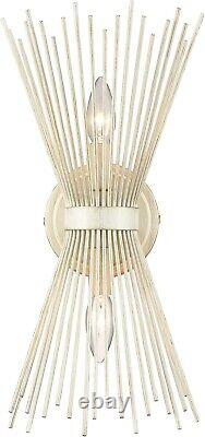 Wall Sconce 2-Light Metal Rod Starburst Wall Light Beige Rods with Brushed Gold