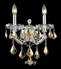 Wall Sconce Golden Teak Crystal and Chrome Dining Room Bedroom Light Fixture 12