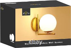 Wall Sconce Lighting, White Glass Globe, Gold Wall Lamp, Mid-Century Modern Sty