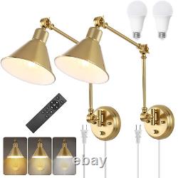 Wall Sconce with Remote Control, Brushed Brass Plug in Wall Sconces Dimmable and