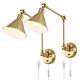 Wall Sconces Plug in, Dimmable Wall Sconces Brushed Brass Swing 2 Pack Gold