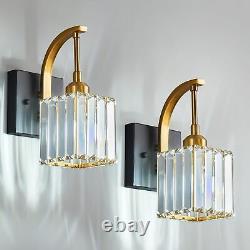 Wall Sconces Set of Two Black Gold Wall Light Crystal Bathroom Vanity Lights