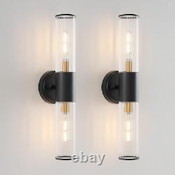 Wall Sconces Set of Two Black and Gold Wall Lamp with Stripped Glass Shade Sconc