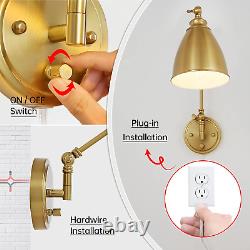 Wall Sconces Set of Two Gold Swing Arm Wall Lamp with Plug in Cord Wall Mounted