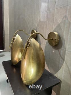 Wall sconce Pair of 2 Light Curved Shades Wall Mid Century Modern Raw Brass