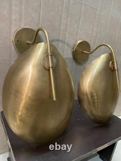 Wall sconce Pair of 2 Light Curved Shades Wall Mid Century Modern Raw Brass