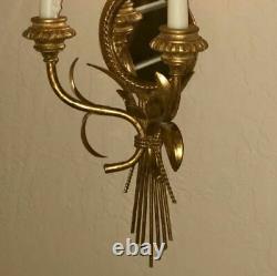 Wheat wall Mirror Sconce Candle Holder Gold Gilt MCM Toleware Hollywood Regency